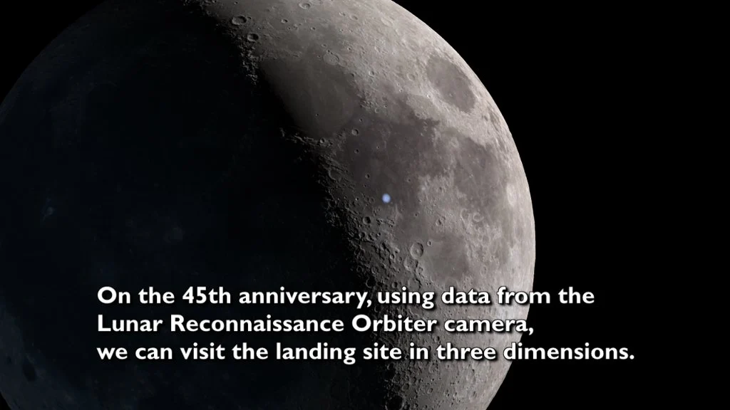 База Спокойствия на снимке Lunar Reconnaissance Orbiter: посадочная ступень, приборы, тропинки следов