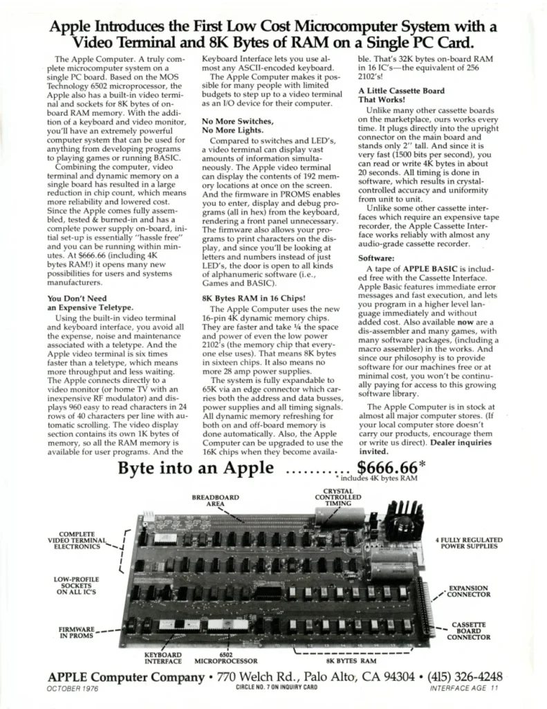 Реклама Apple-1 в журнале Interface Age, октябрь 1976 года, с. 11