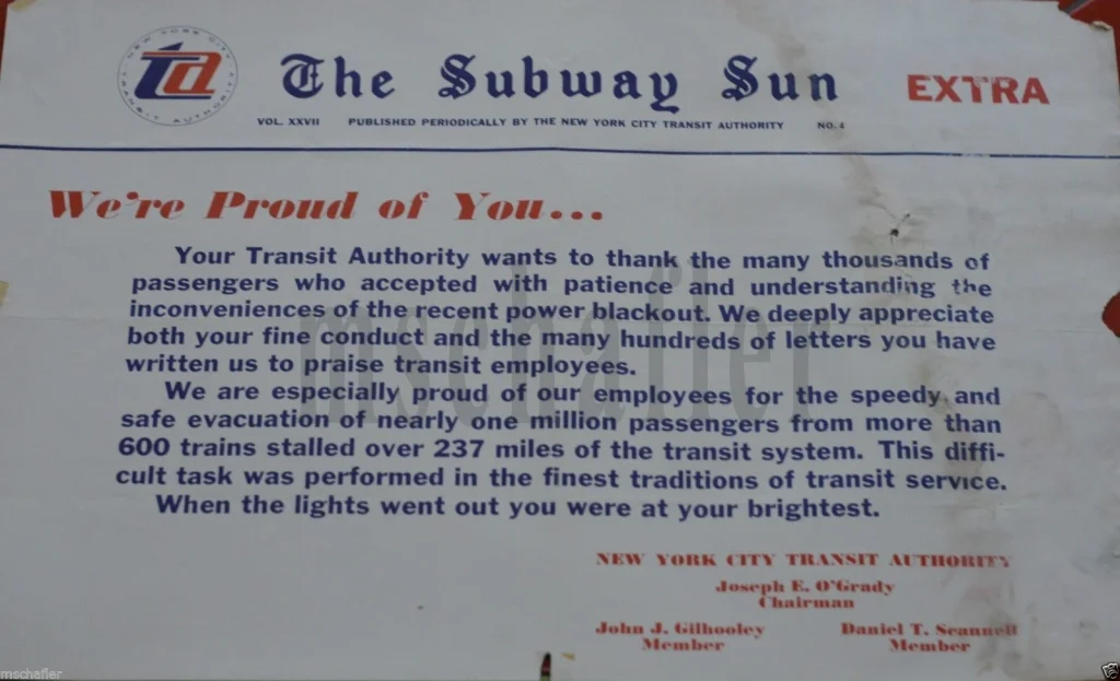 Плакат метро The Subway Sun: «Мы гордимся вами» — благодарность пассажирам за спокойствие