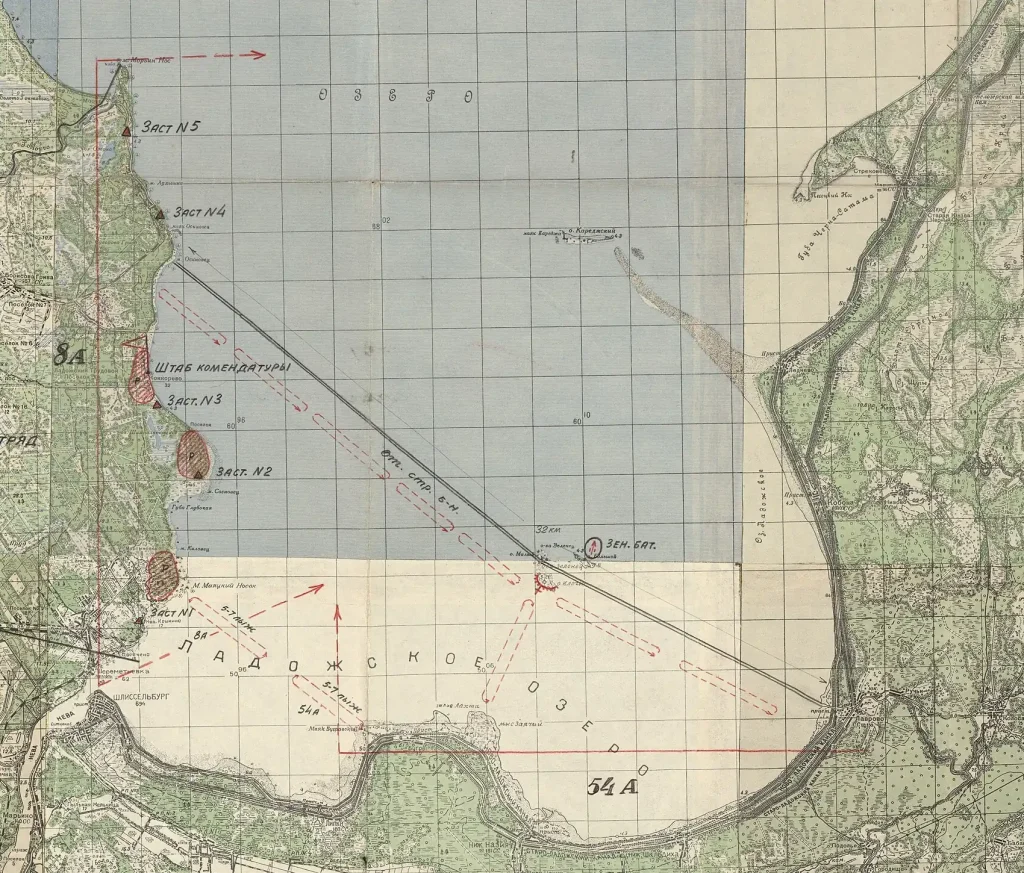 Карта блокады Ленинграда 1941 года: штабная карта обороны Дороги жизни у Осиновца на 4 декабря 1941 года