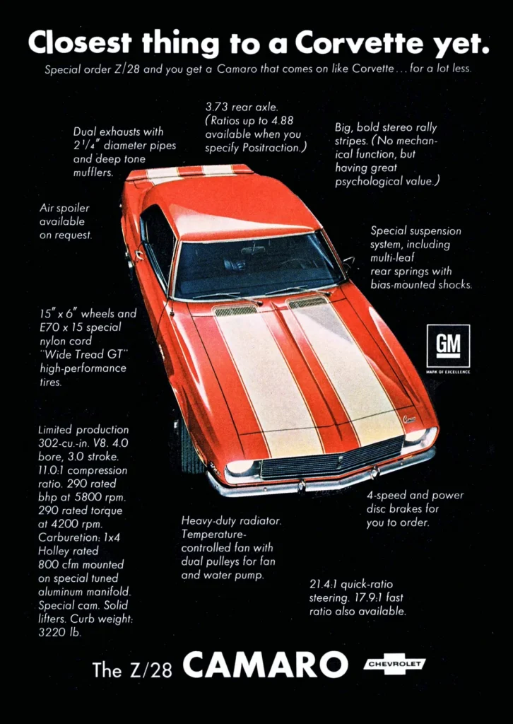 Реклама Camaro Z/28 1968 года: Closest thing to a Corvette yet