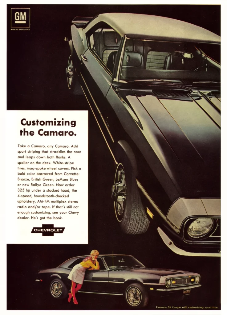 Реклама чёрного Camaro SS 1968 года Customizing the Camaro