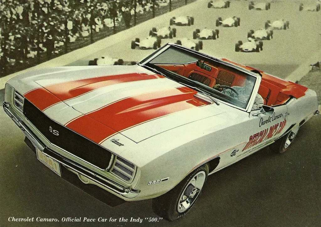 Открытка Chevrolet Camaro официальный пейс-кар Indy 500, 1969 год