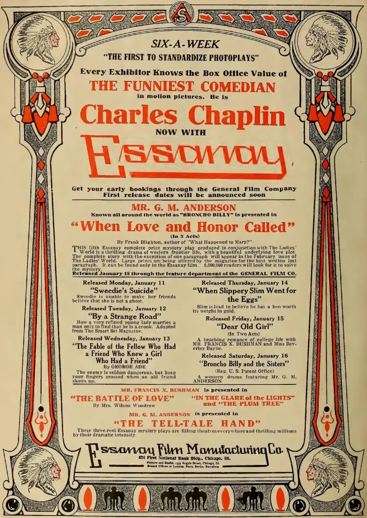 Журнальная реклама Essanay «Charles Chaplin now with Essanay», январь 1915 года