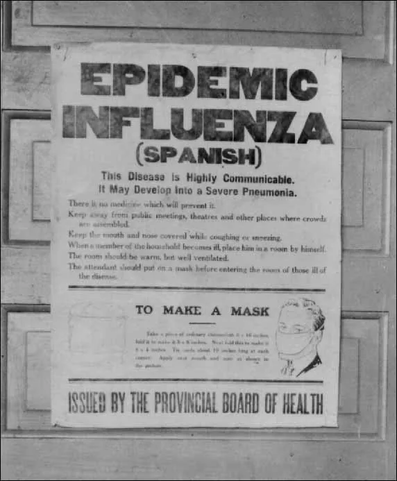 Плакат Совета здравоохранения провинции Альберта: Epidemic Influenza (Spanish), инструкция, как сделать маску