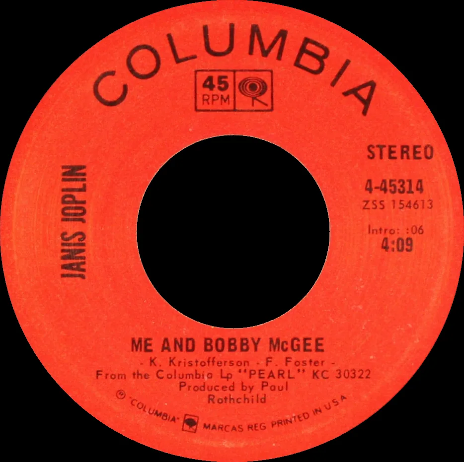 Этикетка американской пластинки Me and Bobby McGee Дженис Джоплин, Columbia Records