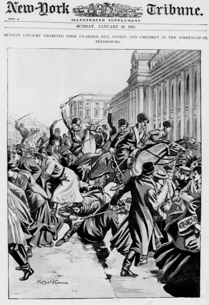 Рисунок в американской газете New-York Tribune о событиях 9 января 1905 года в Петербурге