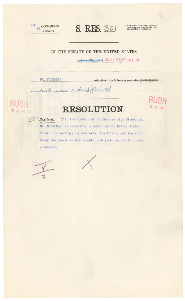 Резолюция Сената № 301 об осуждении сенатора Маккарти, 30 июля 1954