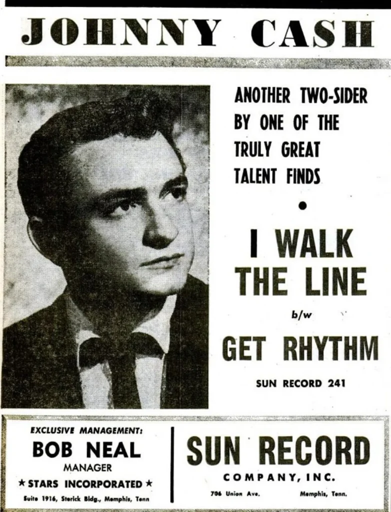 Реклама сингла Джонни Кэша I Walk the Line в журнале Billboard, 1956