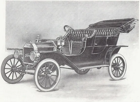 Ford Model T Touring Car 1909 года с откинутым верхом, рисунок из каталога Ford