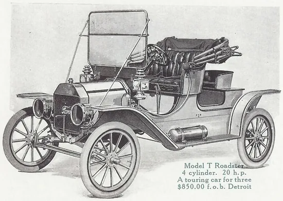 Ford Model T Roadster 1909 года, рисунок из каталога Ford