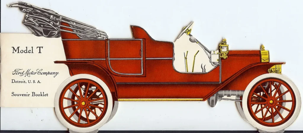 Красный Ford Model T Touring на обложке сувенирного буклета Ford 1909 года