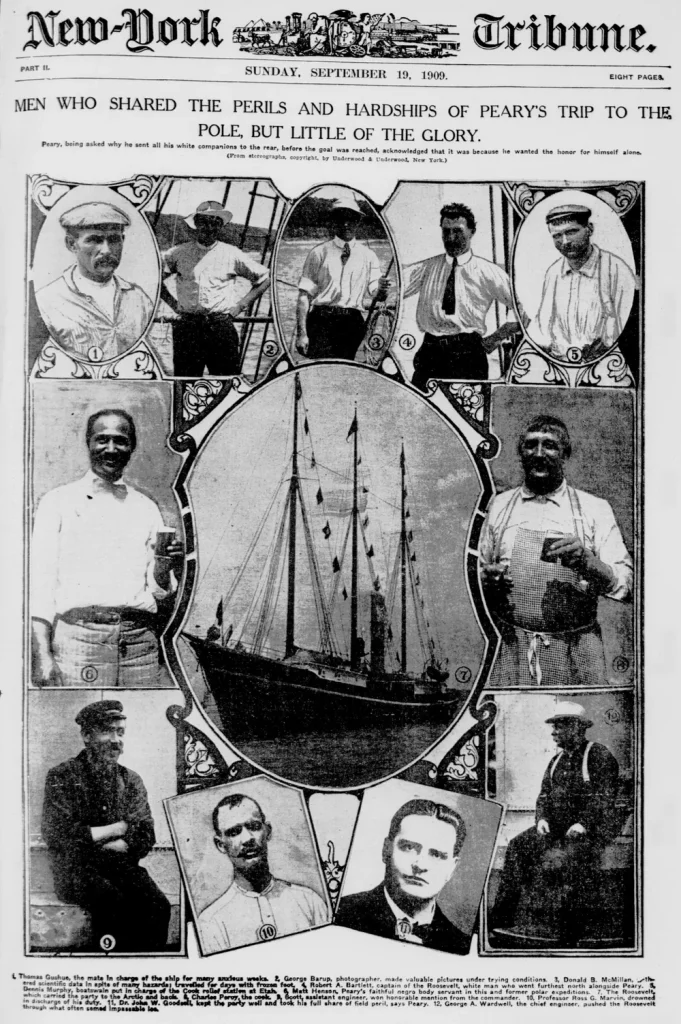 Полоса New-York Tribune 19 сентября 1909 года с портретами участников экспедиции Пири