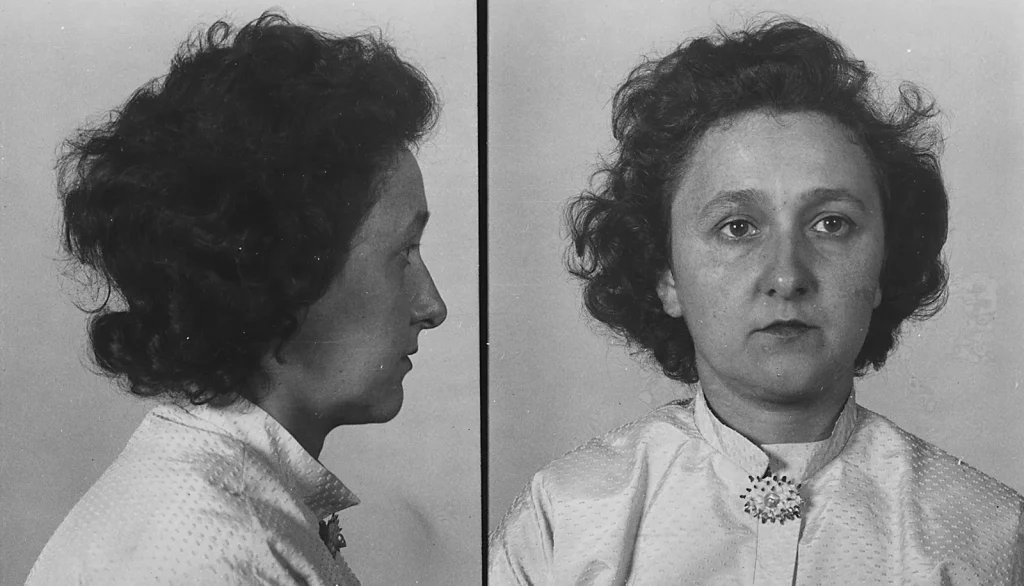 Этель Розенберг, снимок при аресте анфас и в профиль, август 1950