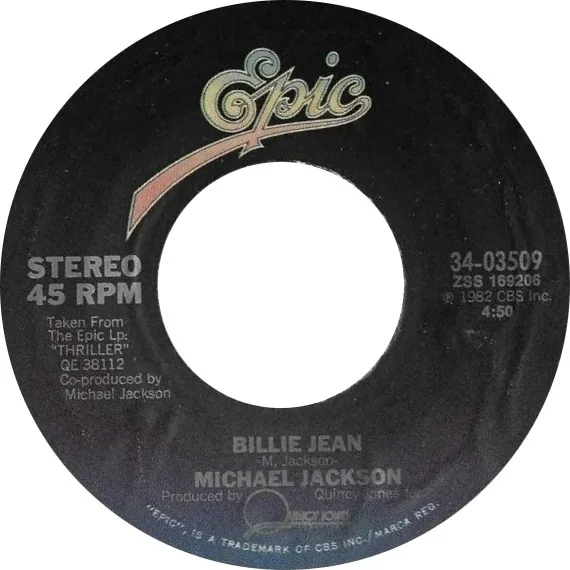 Наклейка американского сингла Billie Jean, Epic 34-03509, 1983 год