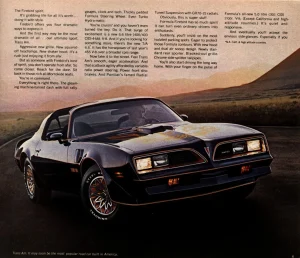 Pontiac Trans Am 1977 Special Edition, чёрный с золотом, — фото из проспекта Pontiac 1977 года