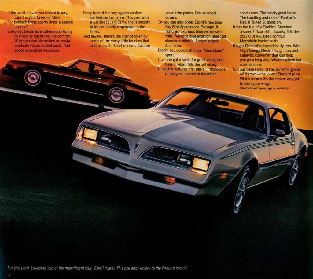 Pontiac Firebird и Firebird Esprit 1977 года с новым передком — страница проспекта Pontiac