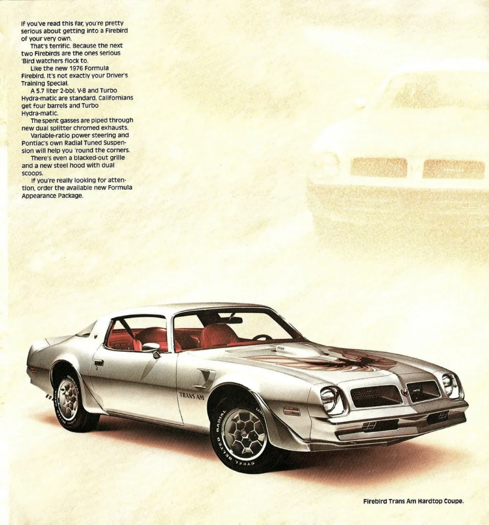 Серебристый Pontiac Firebird Trans Am 1976 года в проспекте Pontiac
