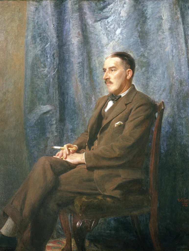 Портрет Говарда Картера в коричневом костюме, сидящего в кресле, 1924 год