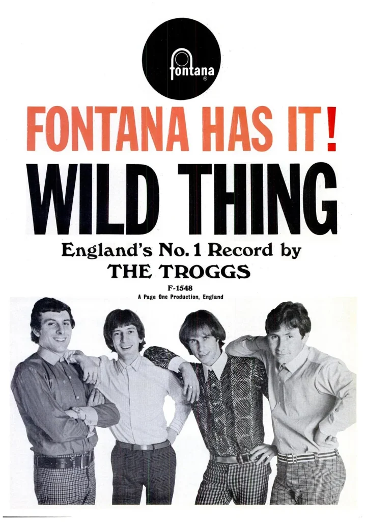 Реклама сингла Wild Thing группы The Troggs в журнале Billboard, июнь 1966 года