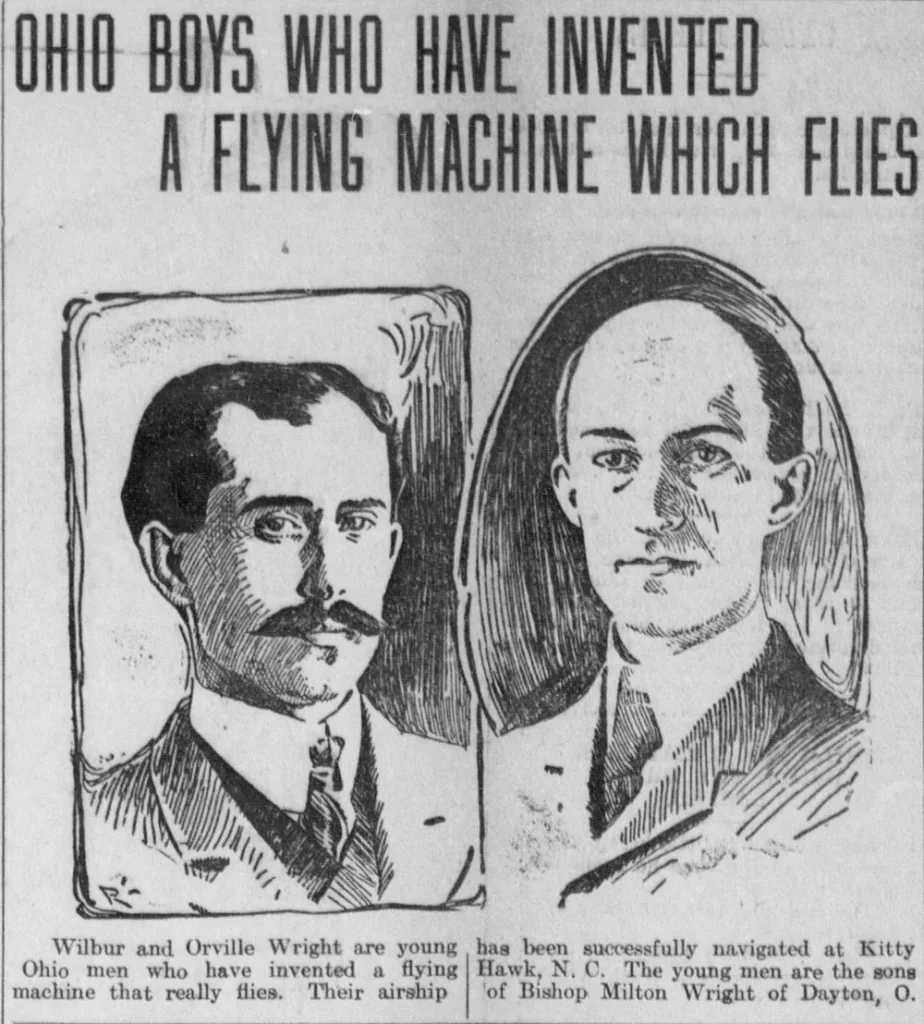 Заметка The Tacoma Times от 26 декабря 1903 года о братьях Райт: «Парни из Огайо, которые изобрели летающую машину»