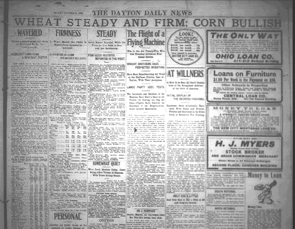 Заметка Dayton Daily News от 6 октября 1905 года о полёте братьев Райт